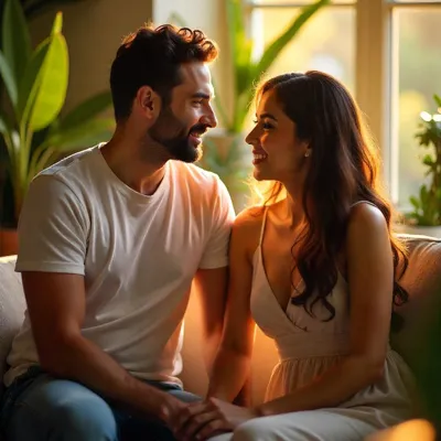 Couple rediscovering warmth, laughter, and connection